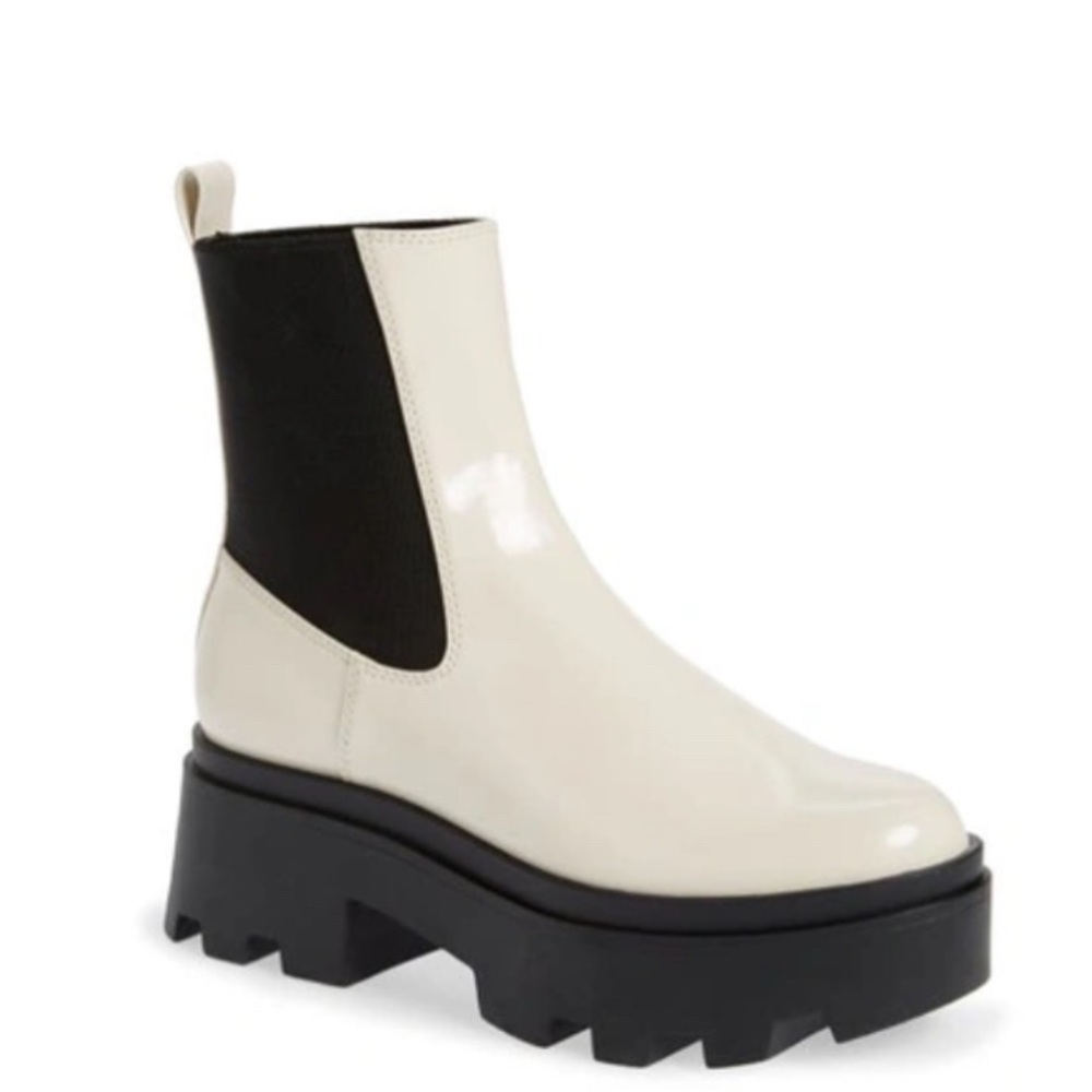 Open Edit Iris Lug Chelsea Women's Black and Cream Ankle Boots.